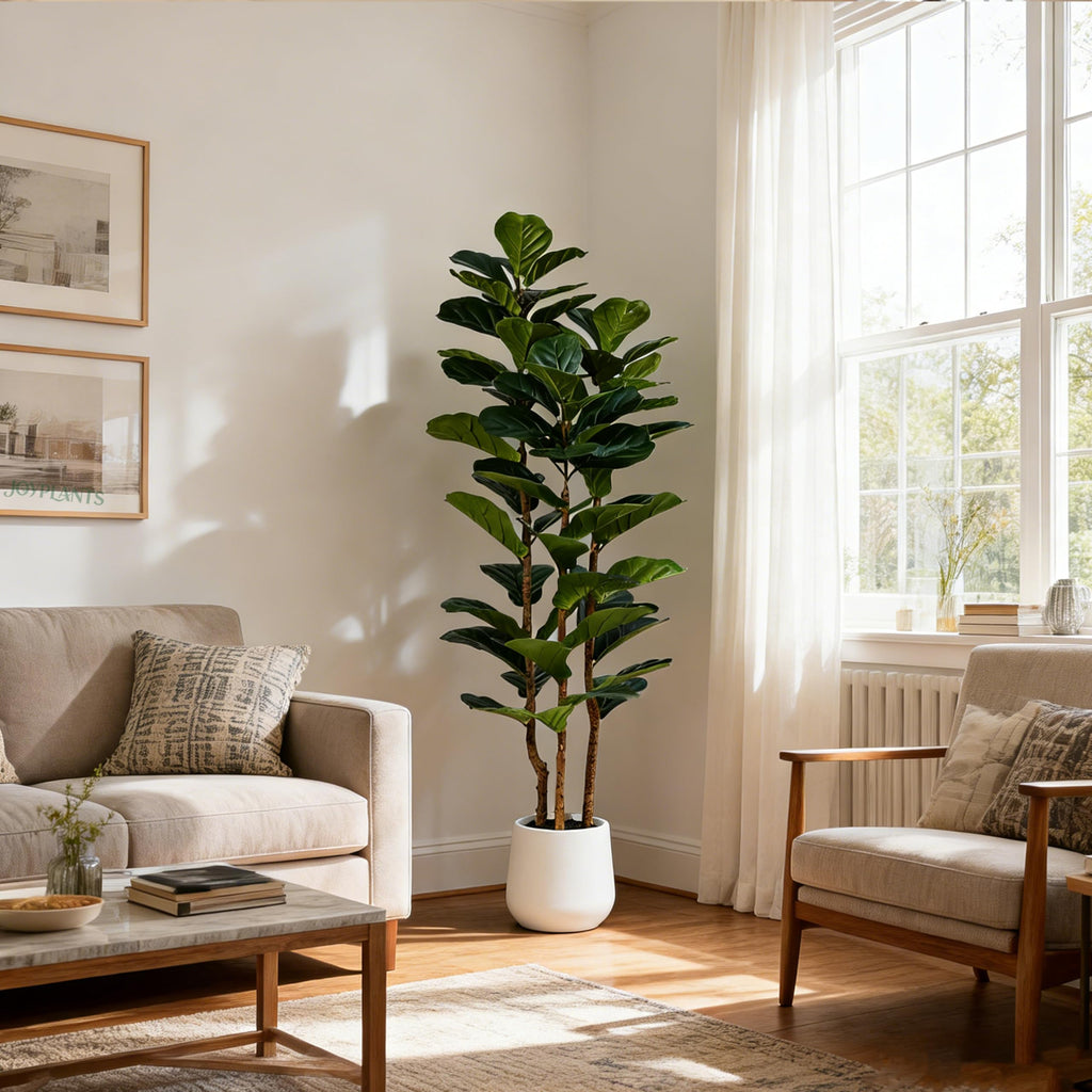 5FT 3-Trunk Artificial Fiddle Leaf Fig Tree with White Planter