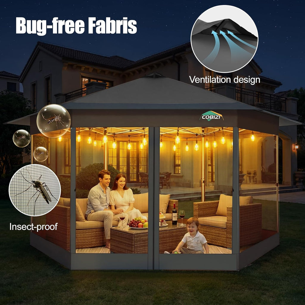 16x16 Pop Up Gazebo Tent with Mosquito Netting, Gazebos on Clearance, Hexagonal Outdoor Canopy Shelter