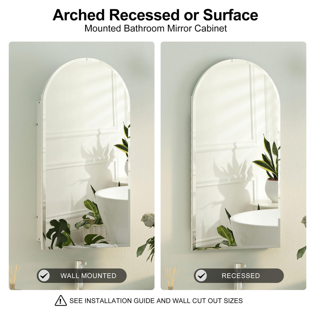 Arched Recessed Medicine Cabinet with Mirror, Beveled Edge