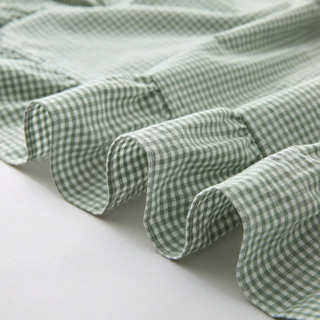 2 Pack Pile Green White Plaid Gingham Ruffle Pillow Shams Standard Size, 100% Washed Cotton Checkered Farmhouse
