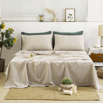 100% French Linen Sheets Bed Sheets 4Pcs, 16" Deep Pocket