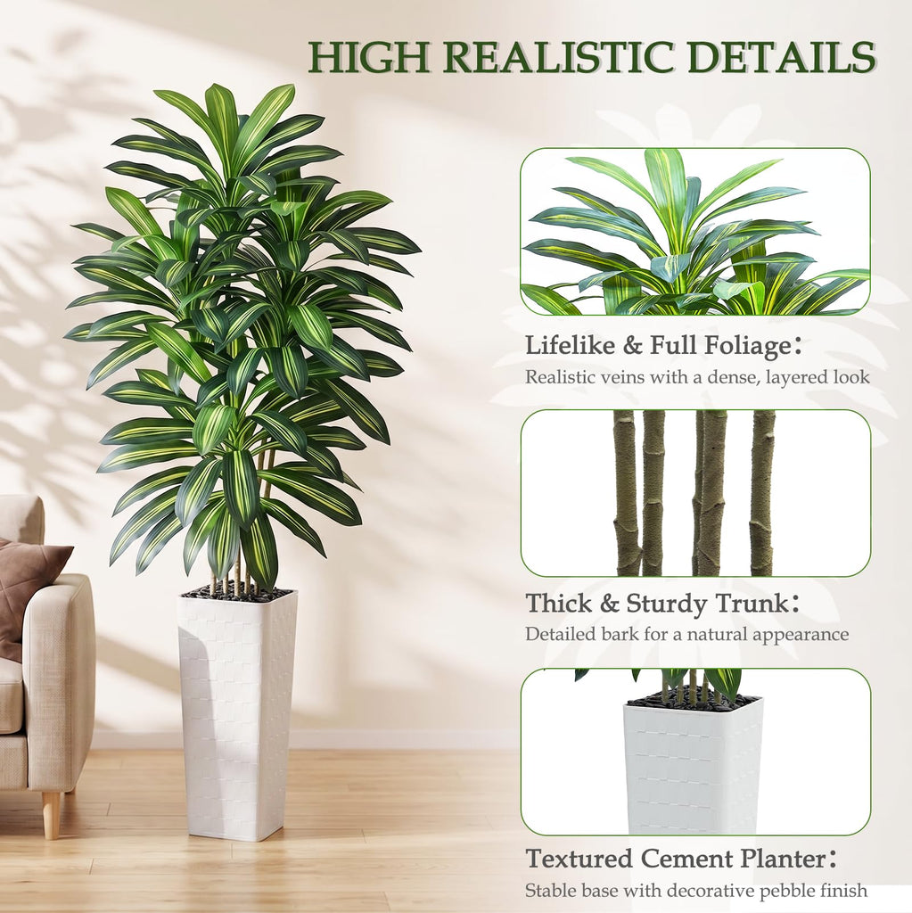 Artificial Dracaena Tree, 7FT Faux Plants Indoor White Planter