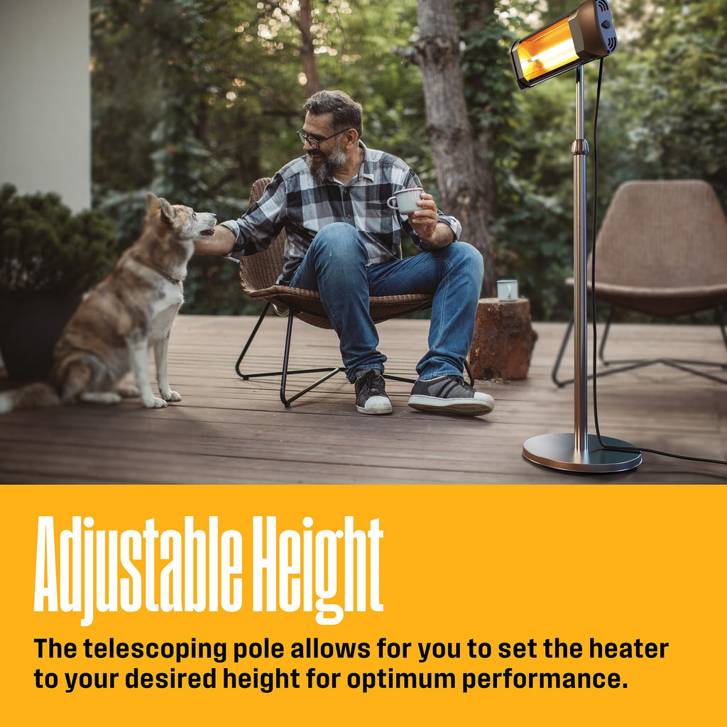 Outdoor Electric Patio Heater, Adjustable Height, Dust & Water Resistant, Auto Shut Off Tip Over Switch & Overheat