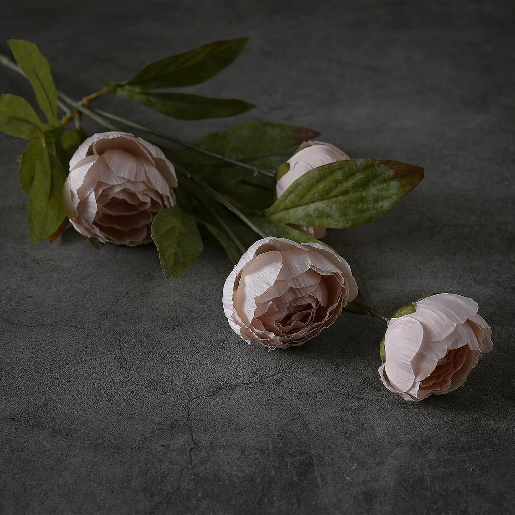 27" Faux Silk Peony Artificial Flowers Stems for Vase (Beige) - Set of 6