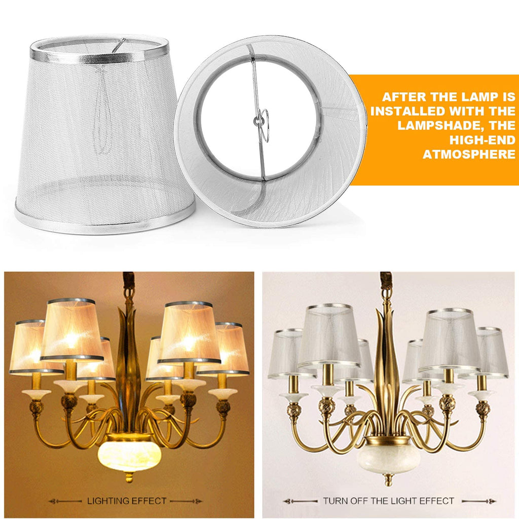 Set of 6 Crystal Chandelier Mini Lamp Shade 5.5-inch, Bell, Clip On Lamp Shade, Champagne Organza (Silver)