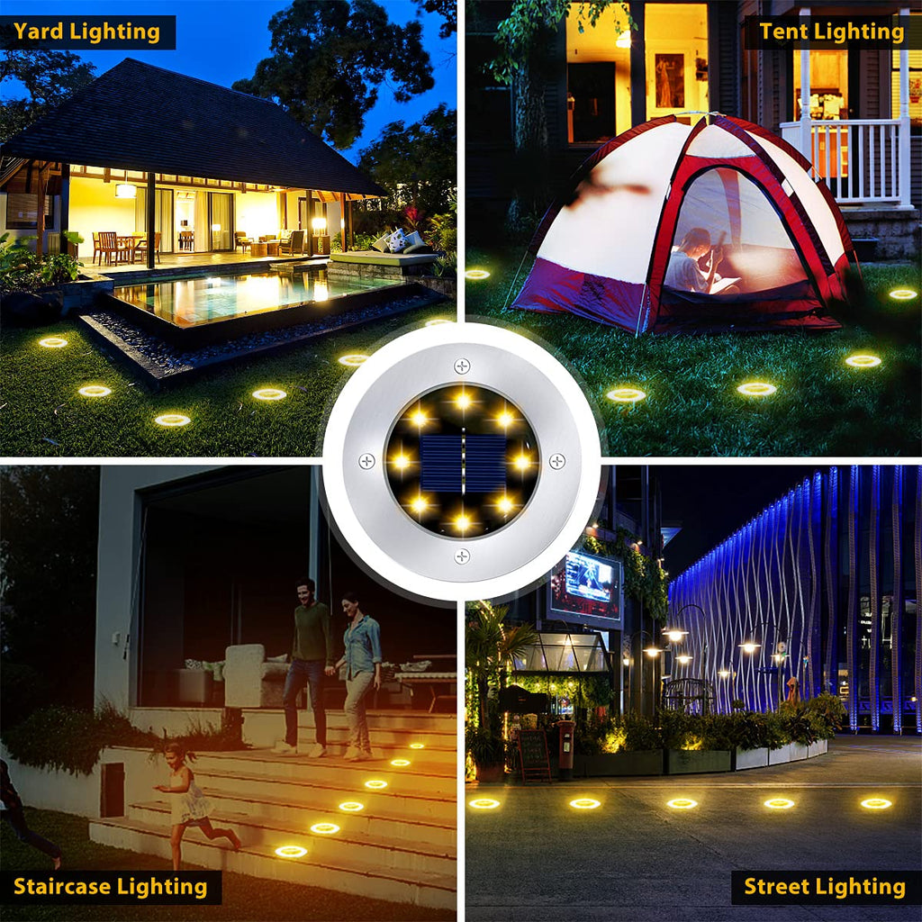 12 Pack 8LED Solar Garden Lights Outdoor Waterproof Sidewalk Disk Bright In-Ground Landscape Lighting for Lawn Patio