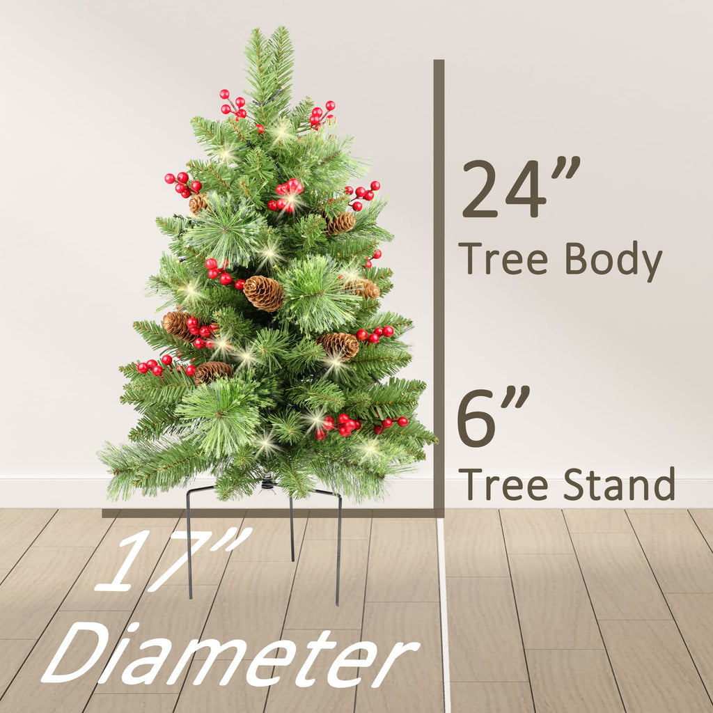 Christmas Tree 30 inch Prelit 2 Set Pathway Porch Christmas Trees Pre-Light LED Battery Operated Outdoor Xmas Decor