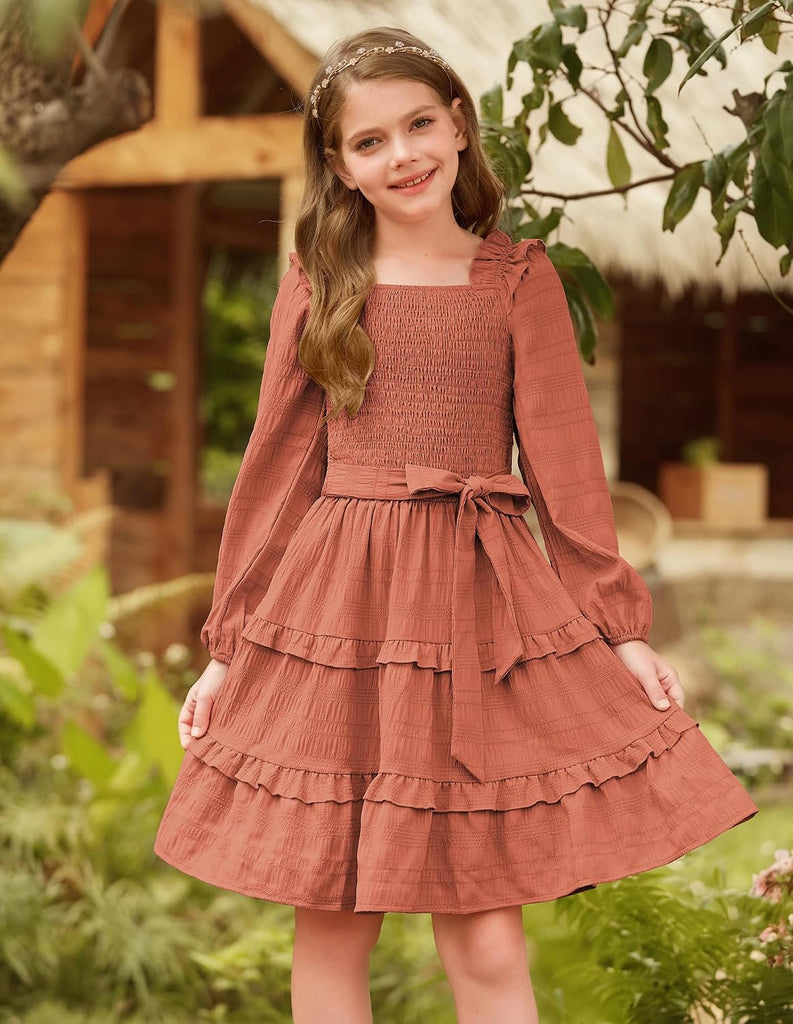 Girls Fall Long Sleeves Casual Christmas Party Festive Dresses