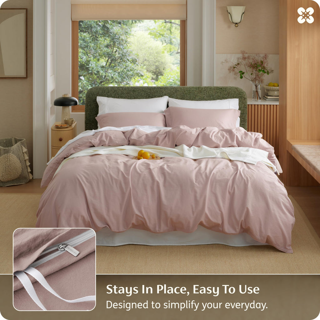 PureWoven 100% Washed Cotton Duvet Cover Set, Twin, 2-PC