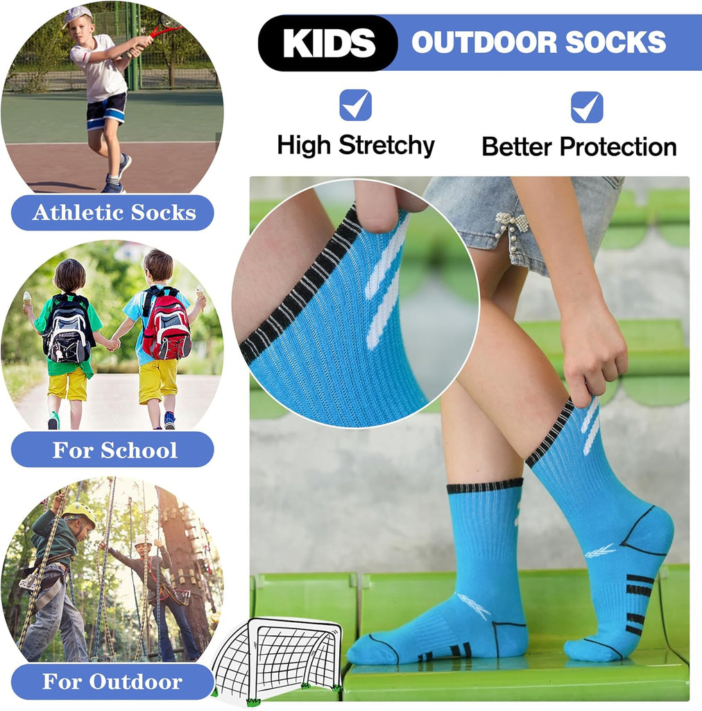 6 Pairs Kids Boys Socks Athletic Basketball Sport Youth Crew Cotton Soft Breathable Socks for Outdoor