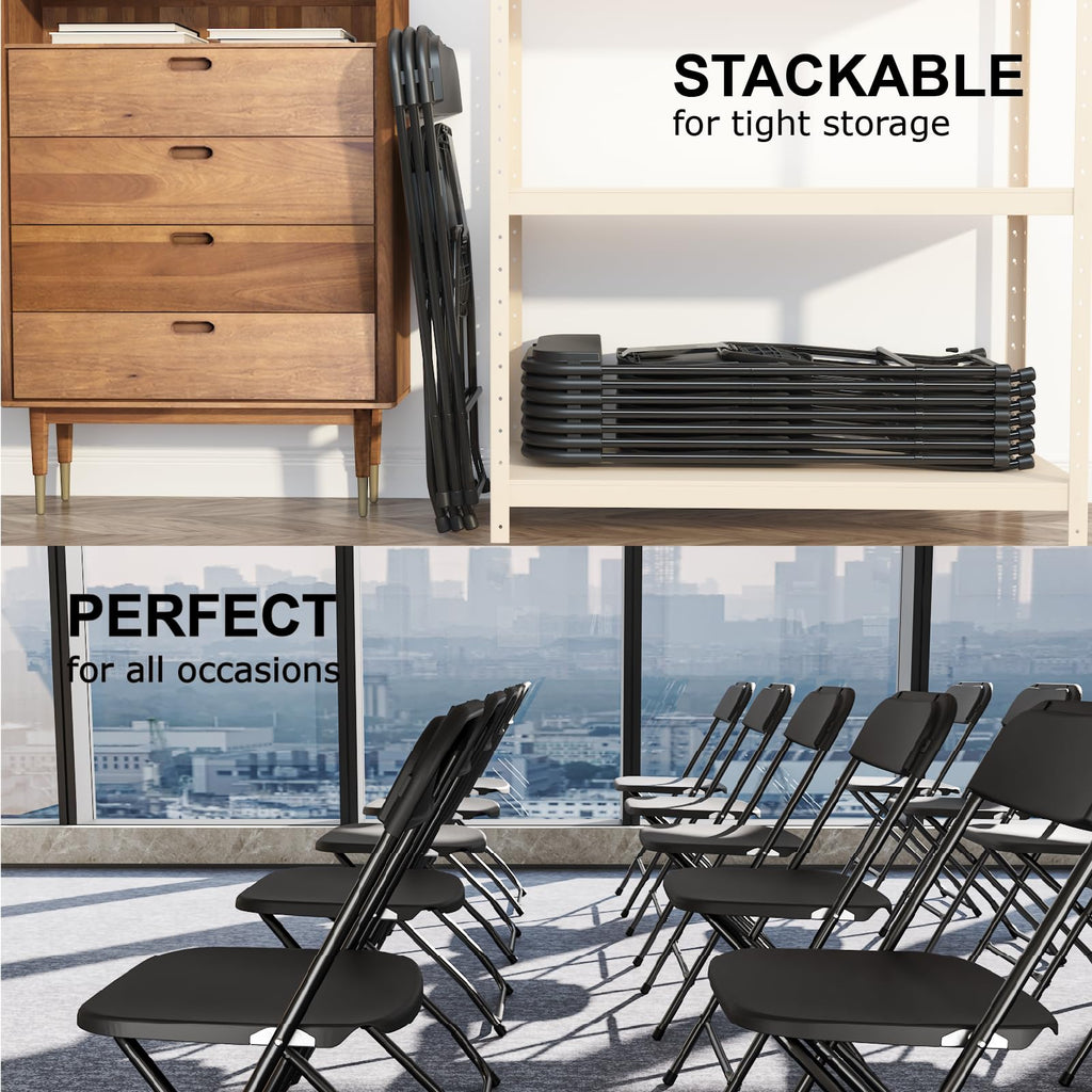 24 Pack Black Folding Chairs for Wedding Party School, 350lbs