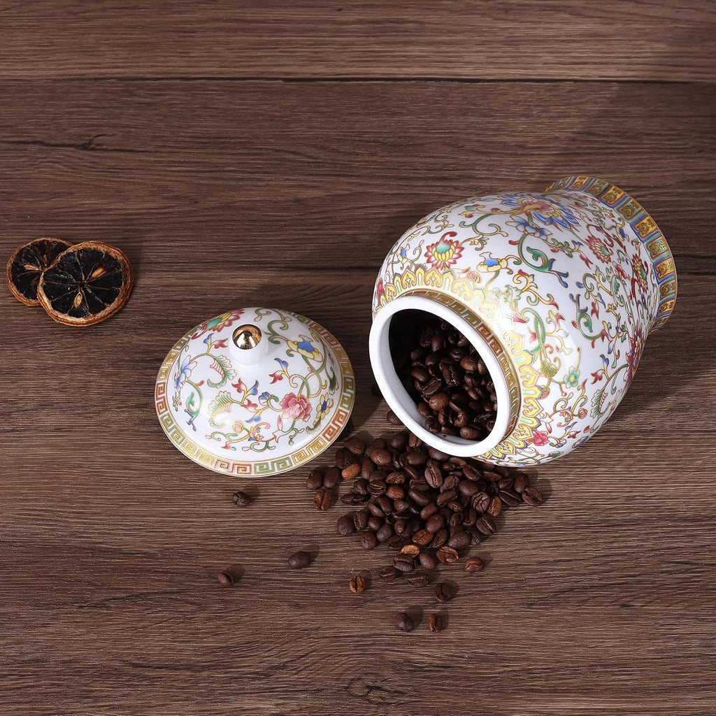 Enamel Ginger Jar with Lid 7.72"H,Handmade Chinoiserie Ginger Jar, Ceramic Vase Decor, Decorative Jar, Black or White