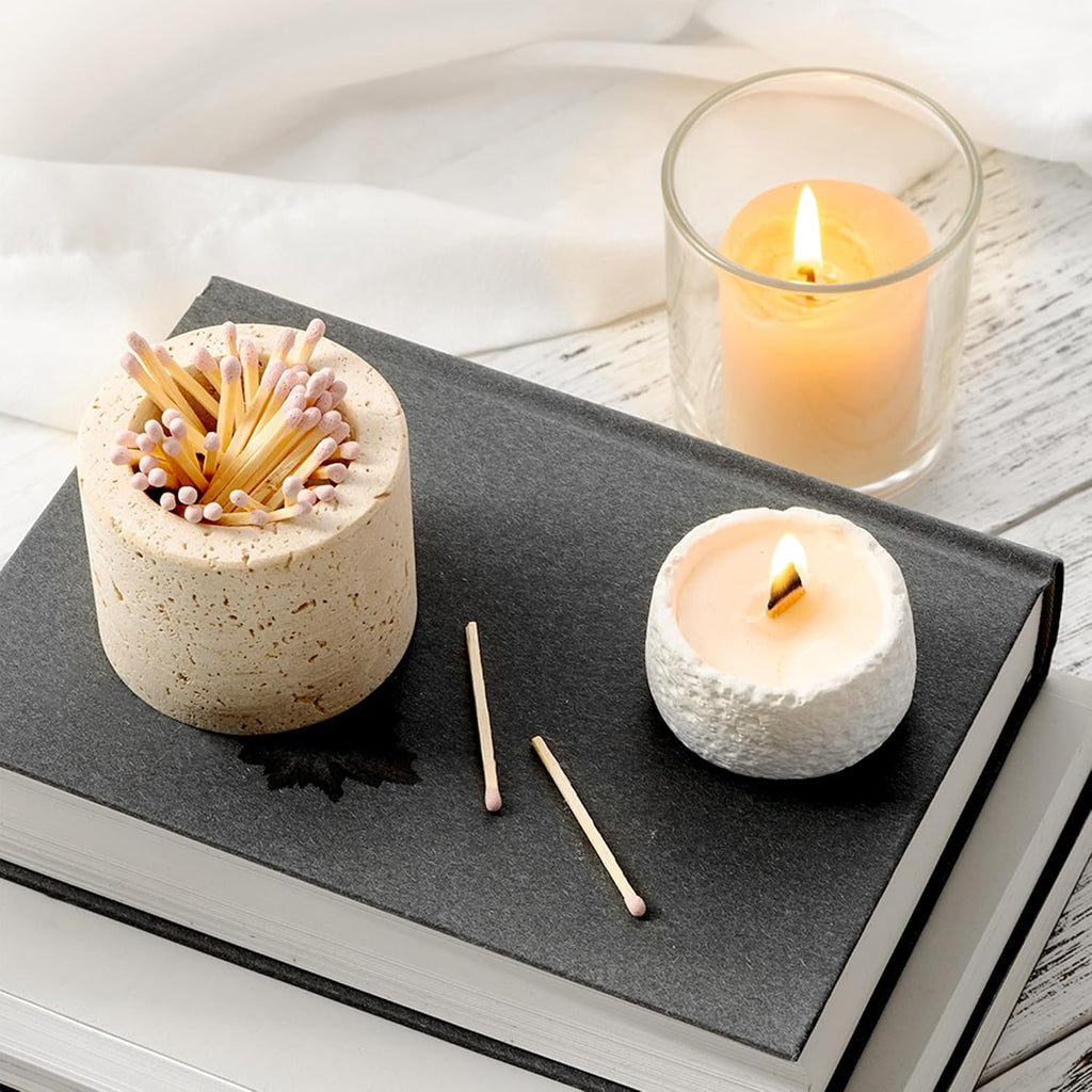 Travertine Stone Match Holder with Striker, 2.6" x 2"