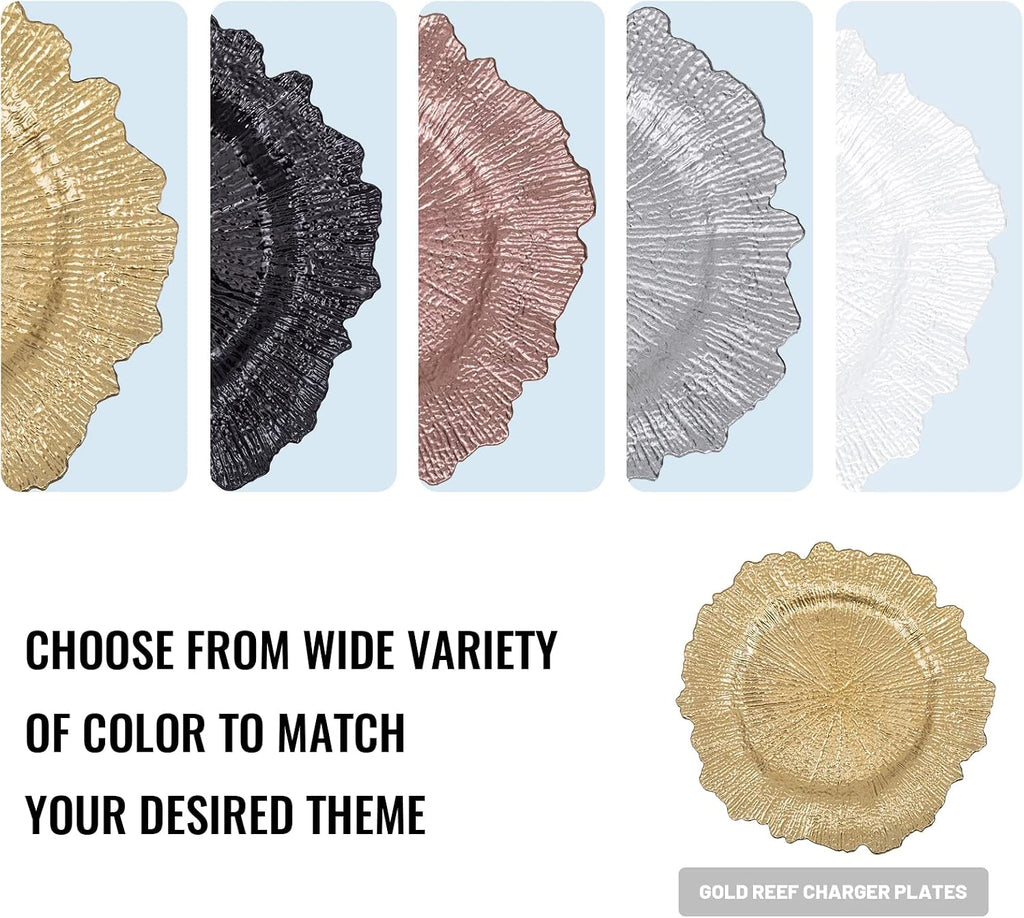 Gold Charger Plates, Round Reef Chargers for Dinner Plate - Set of 12
