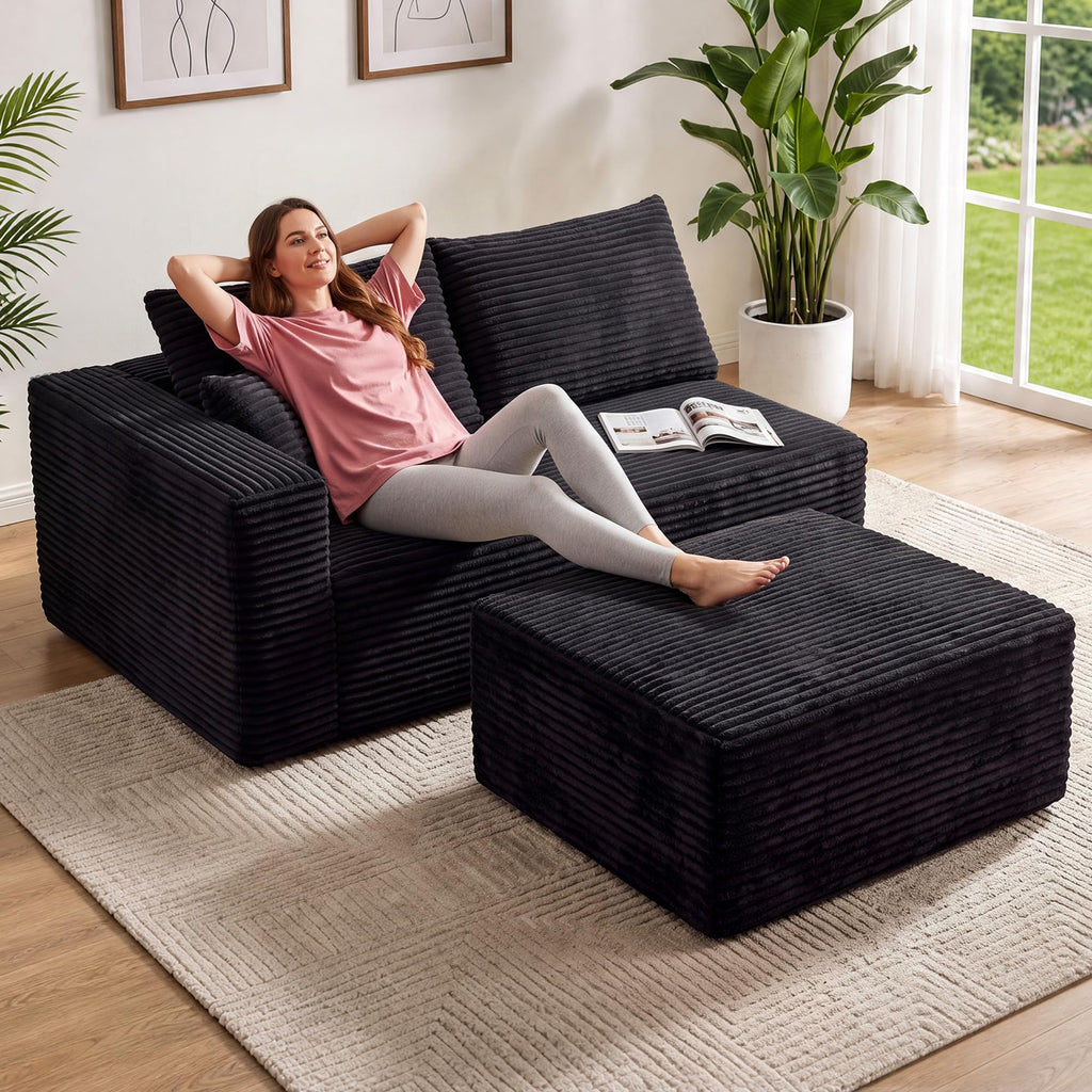 Boneless Ottoman for Couch, Corduroy Cloud Ottoman, Oversized Square Large Pouf Foot Rest, Modular Sectional Sofa