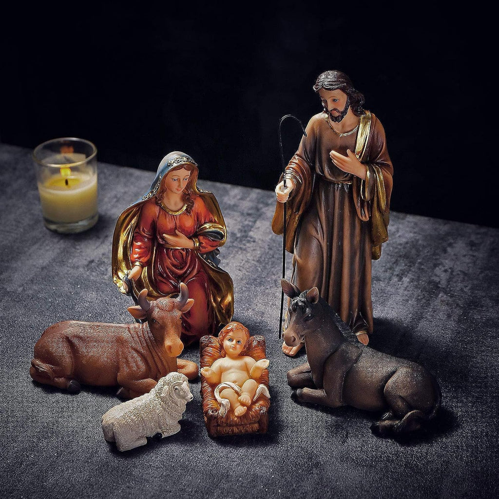 Nativity Set 8.5 inch Resin Stone 11 Figurines, Catholic Gift Holy Family Christmas Decoration Nativity Scene