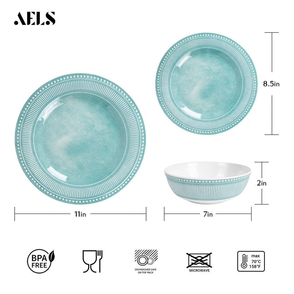 Melamine Dinnerware Set of 12 Pcs, Dinner Dishes Set for Indoor and Outdoor Use, Melamine Plates and Bowls Set for 4