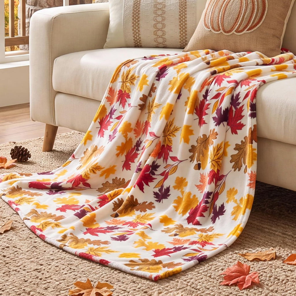 Fleece Blanket Soft Fall Throw for Couch Autumn Leaves 50"x60"