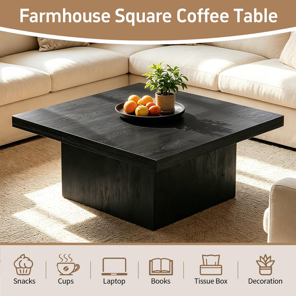 Square Coffee Table, Wooden Living Room Table, Center Table with a Large Tabletop, 35.4" x 35.4", for Small Spaces