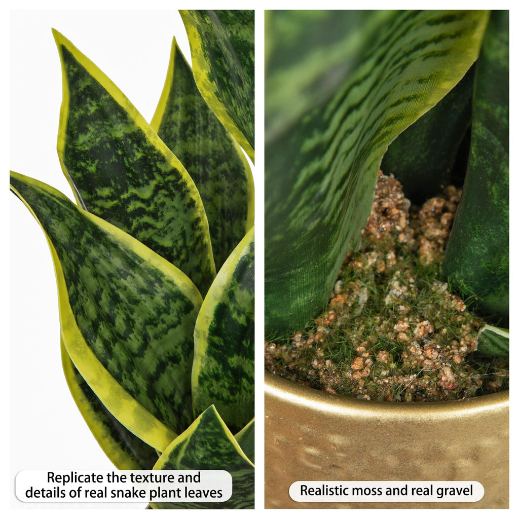 Artificial Snake Plant in Gold Pot, 18" Faux Sansevieria Potted Plant Decor, Fake Snake Plants Laurentii Indoor