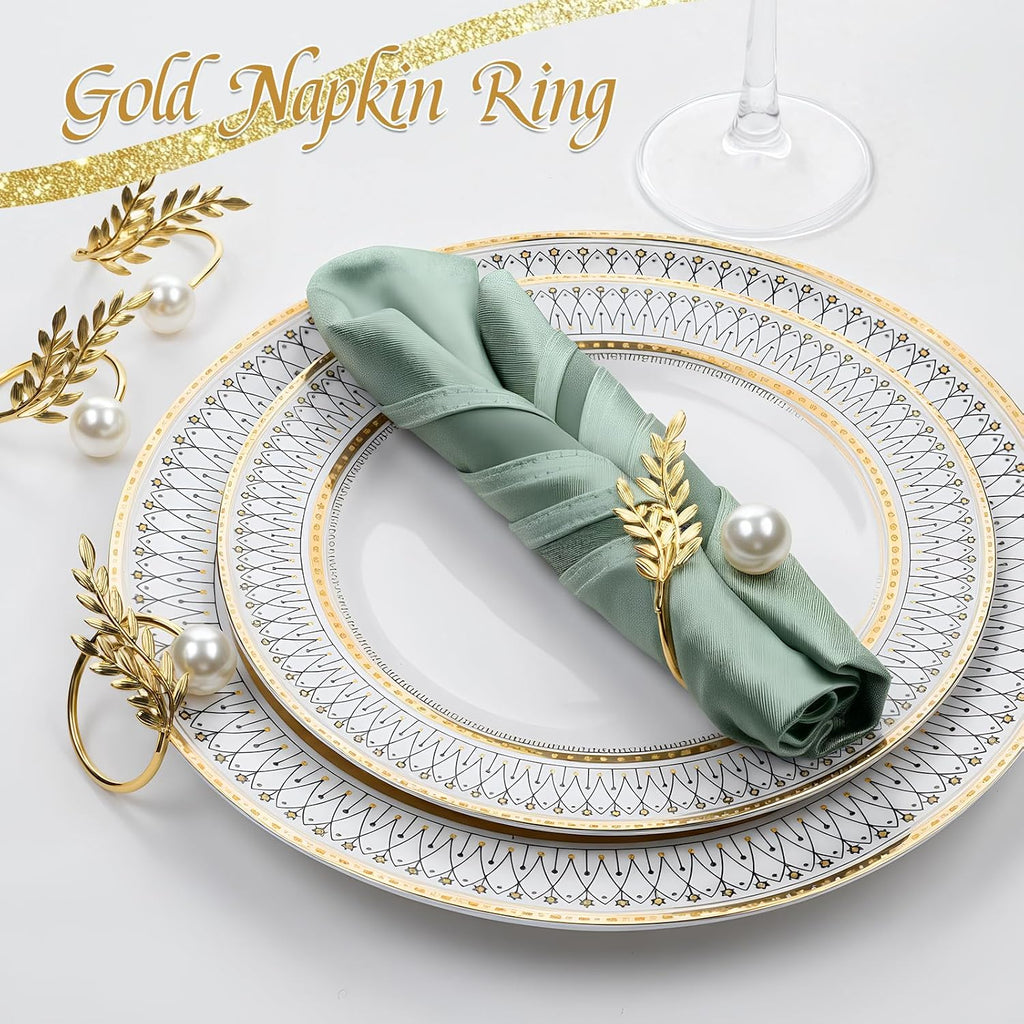 Gold Wheat Ear Pearl Shaped Napkin Rings - Set of 12