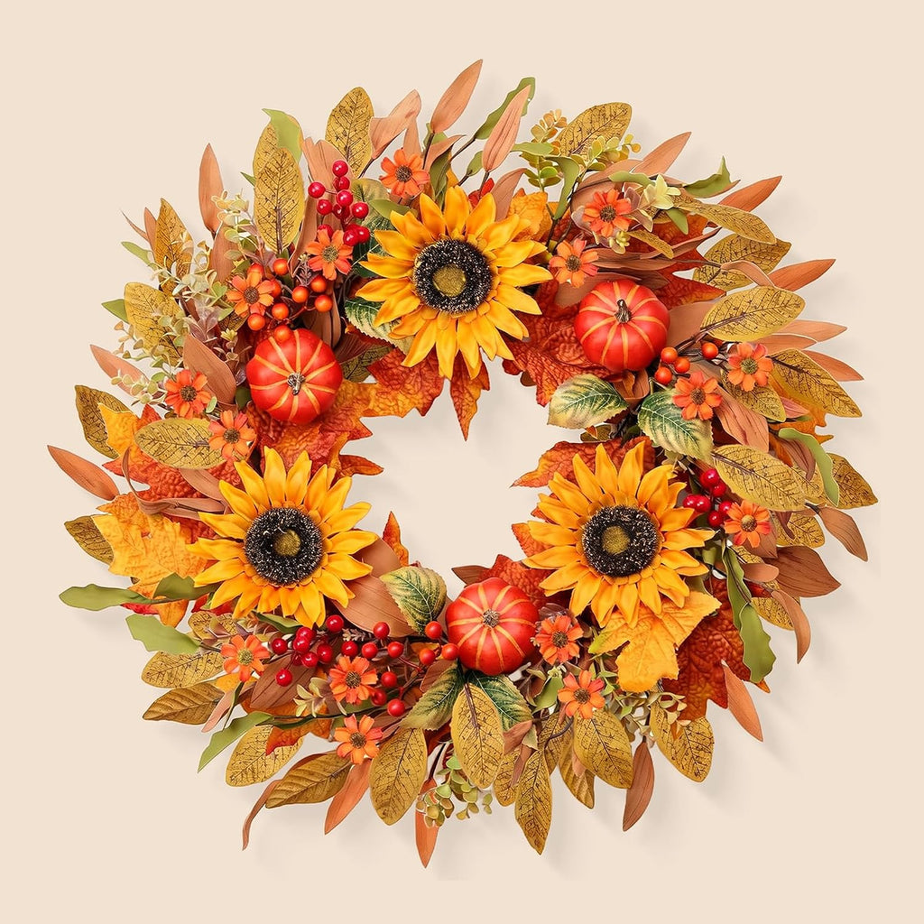 Artificial Fall Wreath 24 Inch Fall Wreaths for Front Door