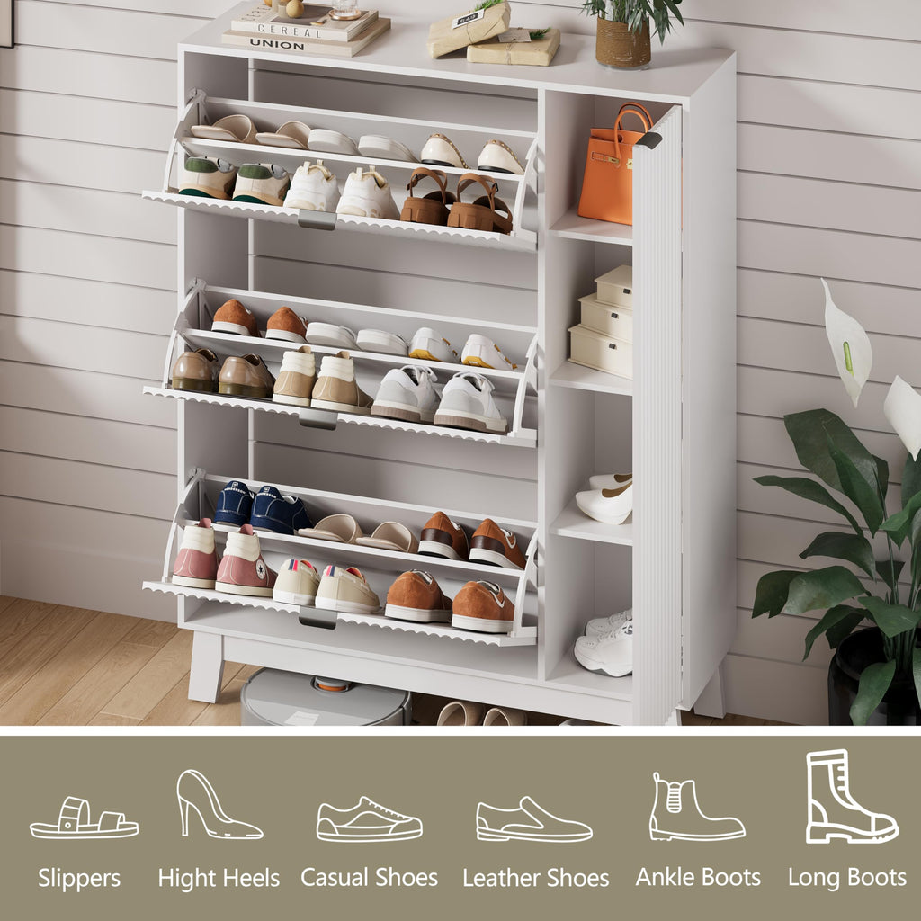 Shoe Cabinet Storage with 3 Drawers & Side Cabinet, White