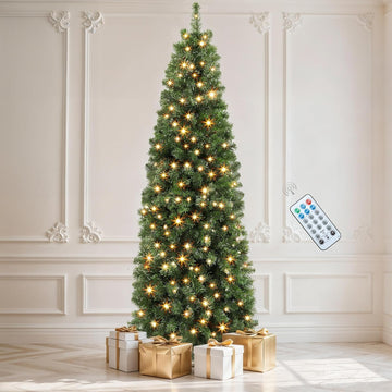 Pre-Lit Slim Pencil Christmas Tree 350 Lights Remote Control