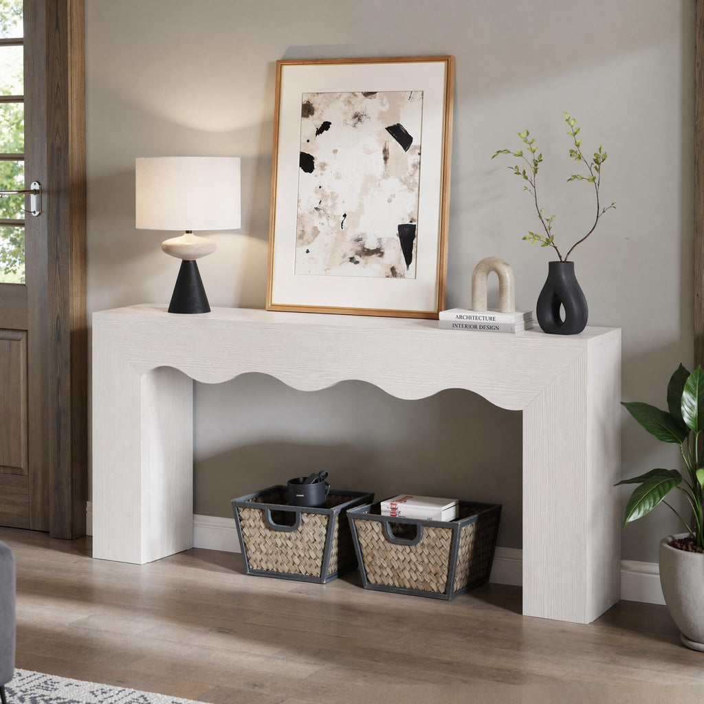 63" Farmhouse Console Table with Wavy Edge