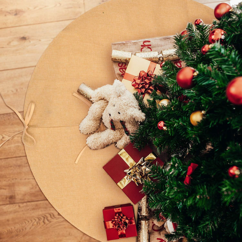 48 Inch Burlap Christmas Tree Skirt, Natural Beige Round Xmas Cover