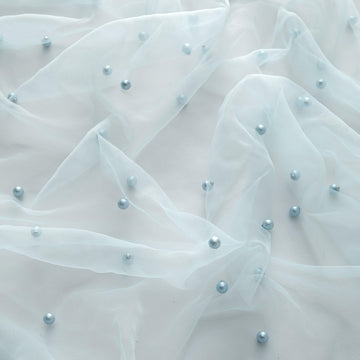 Light Blue Pearl Tulle Fabric, 1 Yard