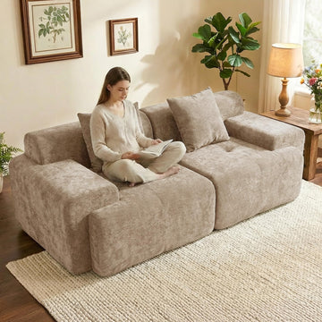 84" Modular Loveseat Couch, 30" Deep Seat Boneless Sofa, Khaki