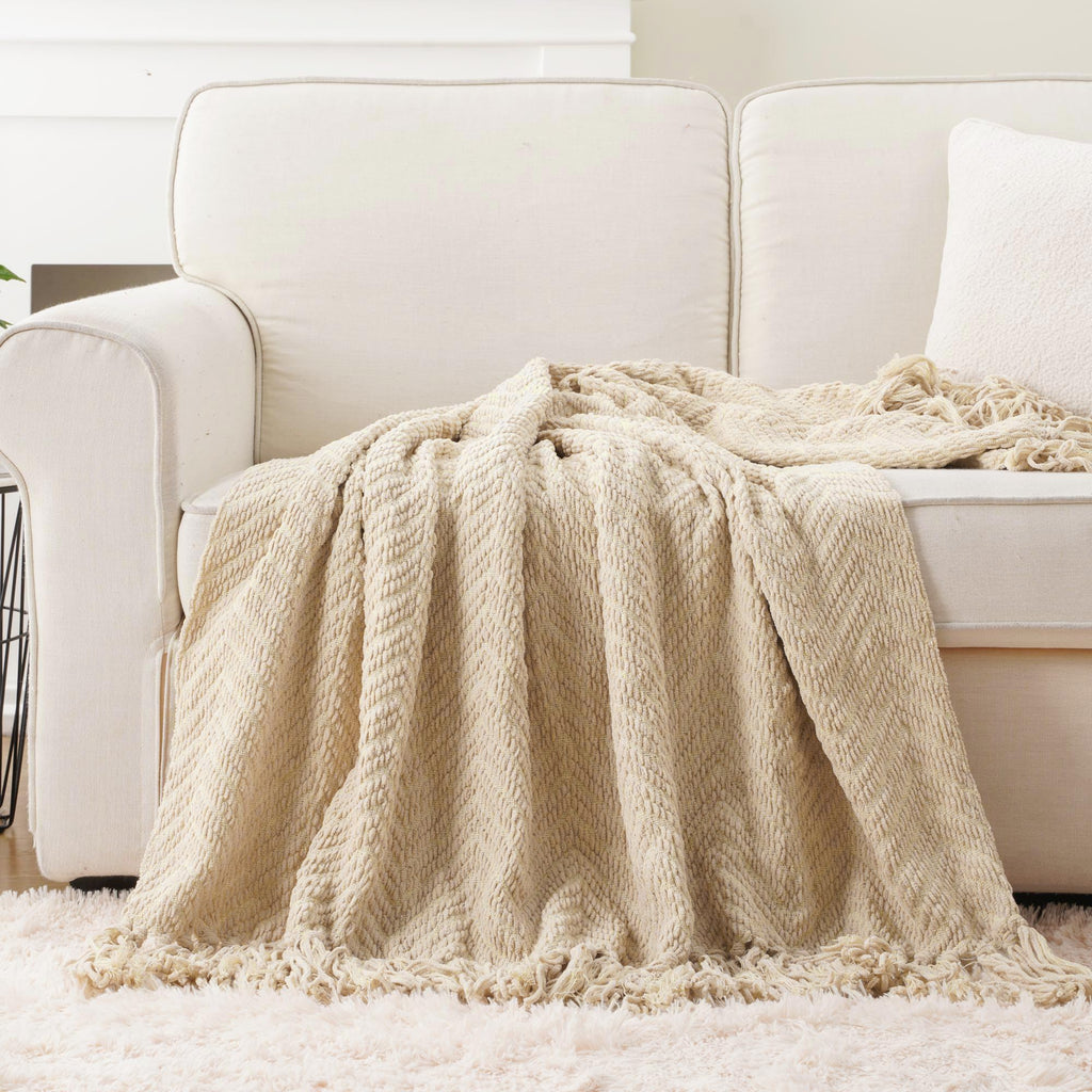 Beige Throw Blanket for Couch, Knitted Beige Throw for Bed, Neutral Throw Blankets Tan Throw Blanket for Room Decor