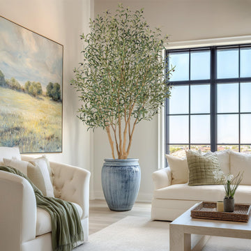 Majestic Faux Olive Tree 8ft - Artificial Olive Tree Indoor & Outdoor with Lifelike Leaves & Textured Branches