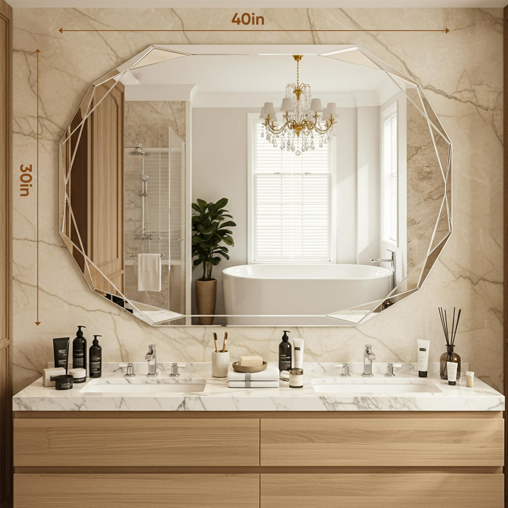 Bathroom, 30"x 40" Wall, Frameless Bathroom with Beveled Edge, Oval Shape