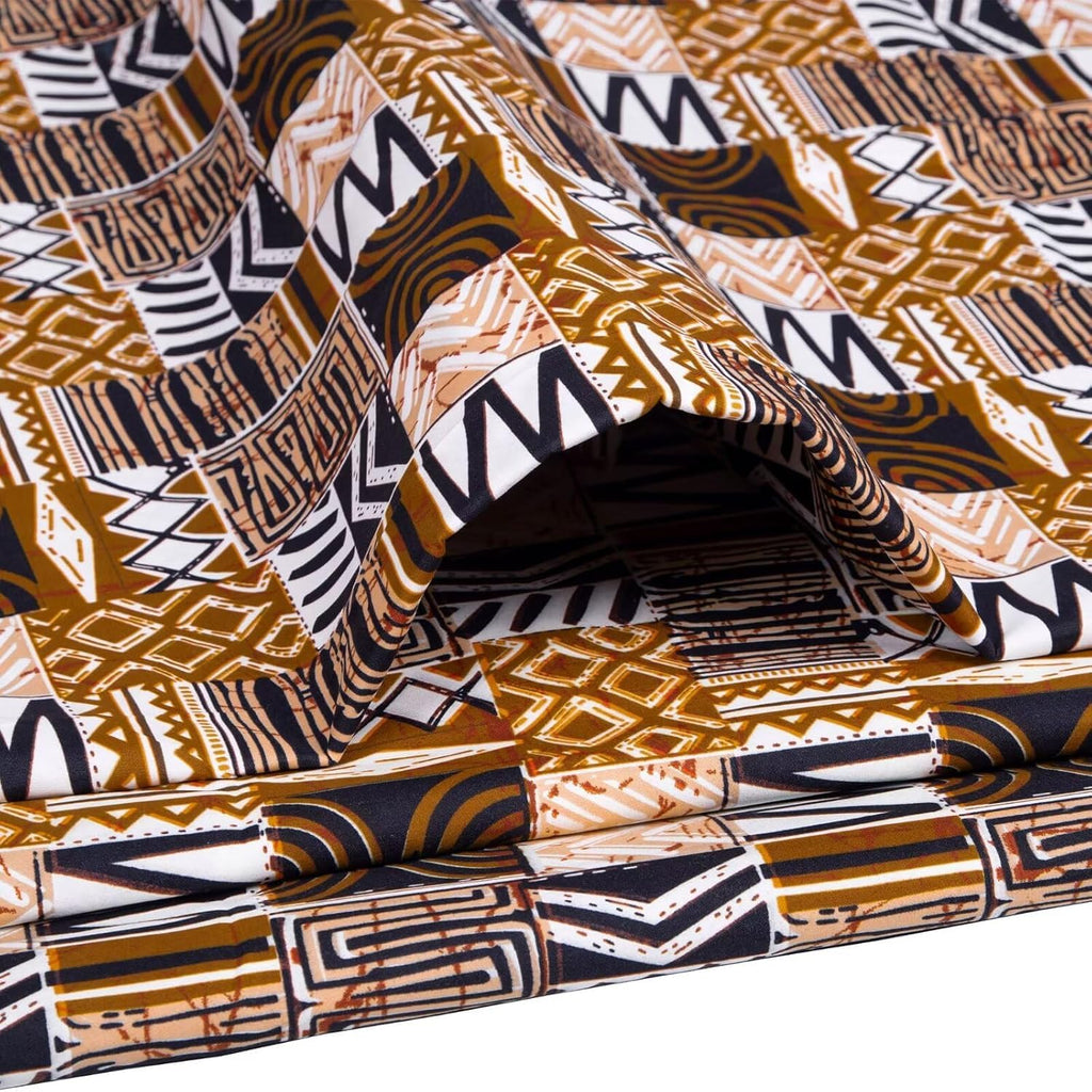 1 Piece of 6 Yard African Ankara Wax Print Fabric Kente Fabric Batik Ankara for Sewing for Party Dress (Brown)