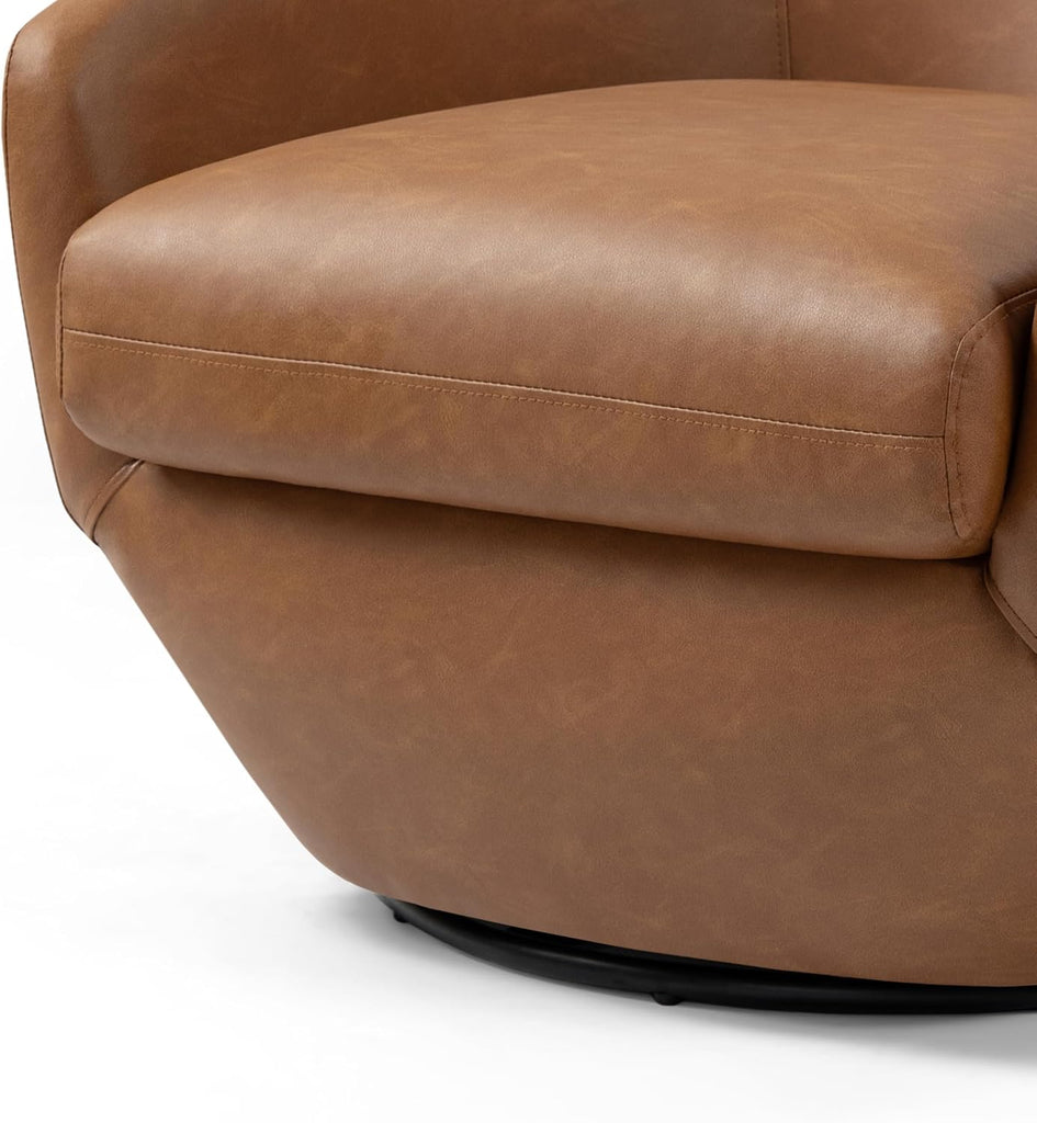 Faux Leather Swivel Accent Chair, Fully Assembled Armchair, Brown