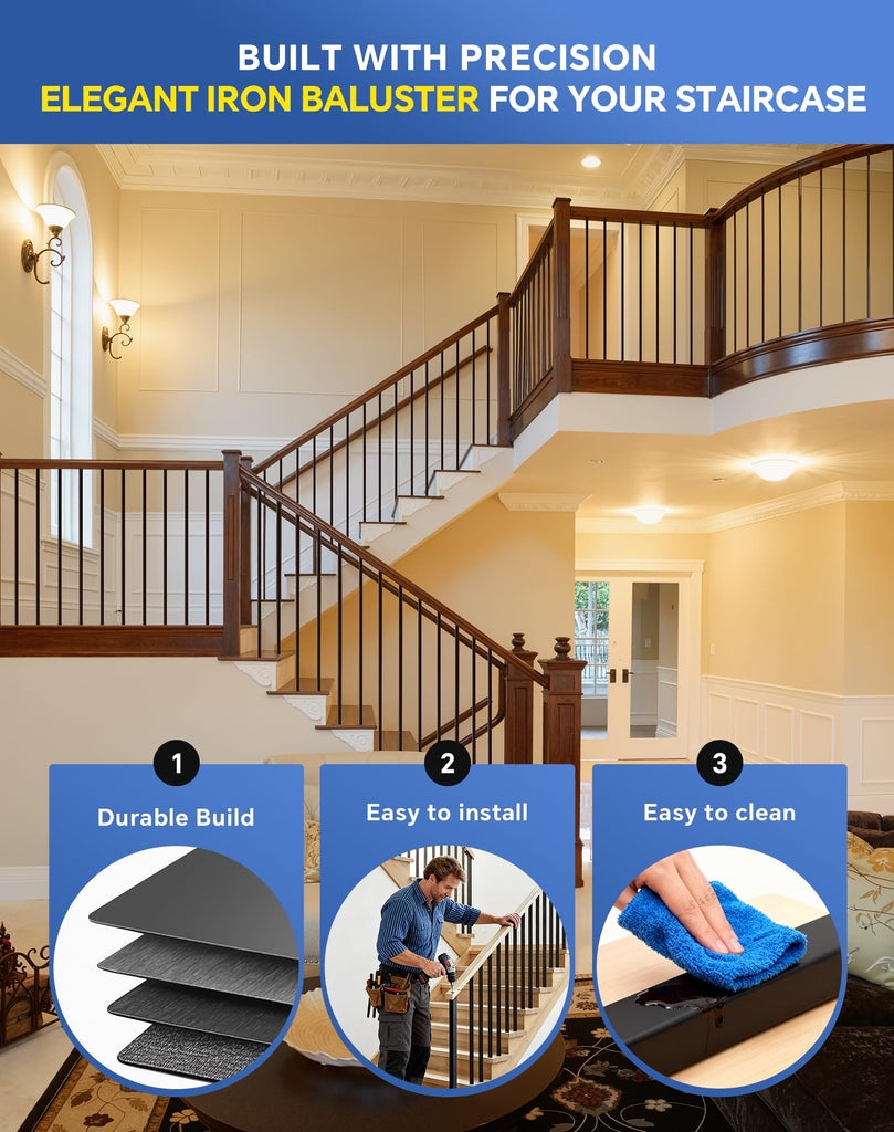 16 Pack Iron Balusters for Staircase Interior, 44 Inches Square Hollow Metal Balusters, 1/2" Wrought Iron Stair Hand
