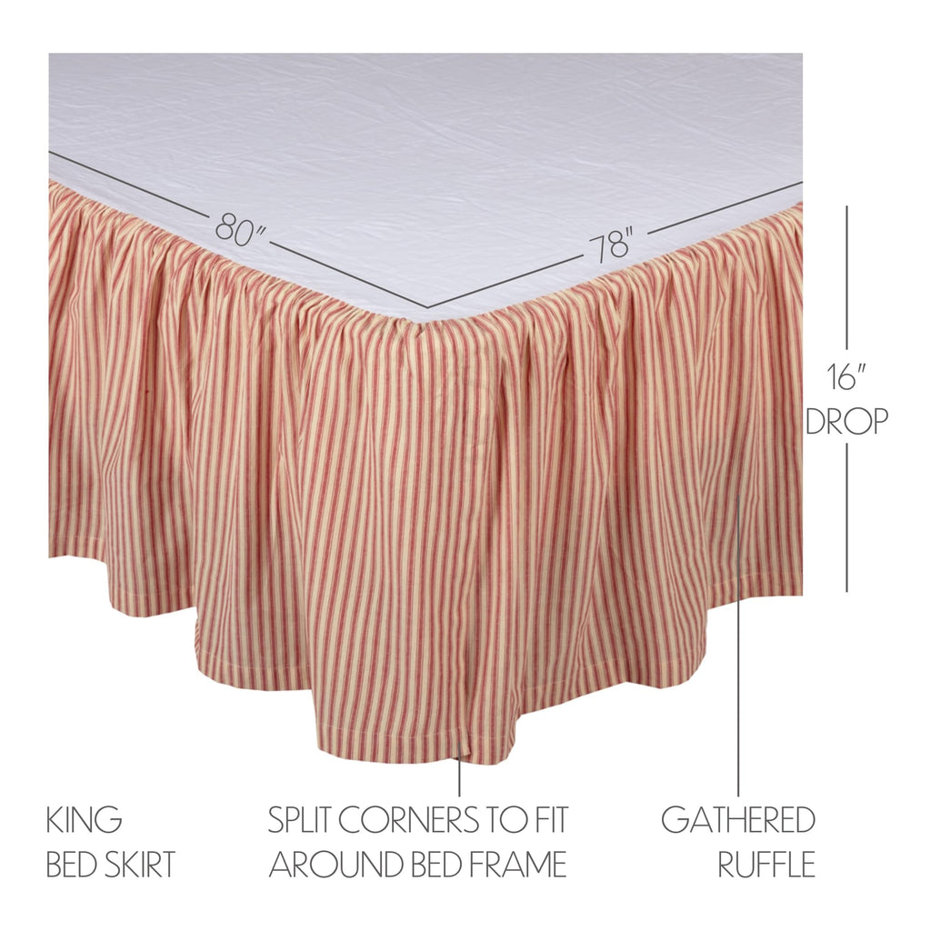 Sawyer Mill Bed Skirt Easy Fit Split Corners Gathered 16 Inch Drop Striped Farmhouse Bedding Dust Ruffle Red Tan King