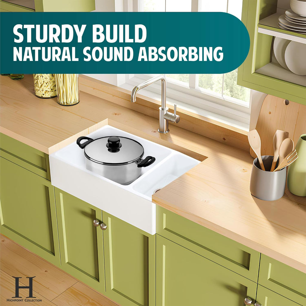 White Farmhouse Sink, 36" Farm Kitchen Sink, Fireclay | Apron Front, 90/10 Double Bowl, Reversible, Undermount, Made
