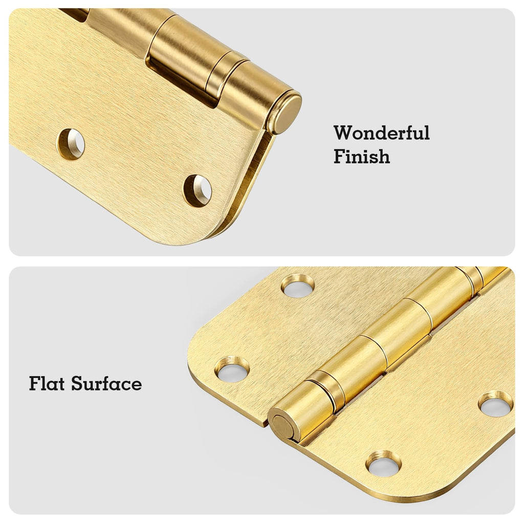 Rounded Door Hinges Brushed Brass 3.5 Inch 5/8" Gold Lasting Mute