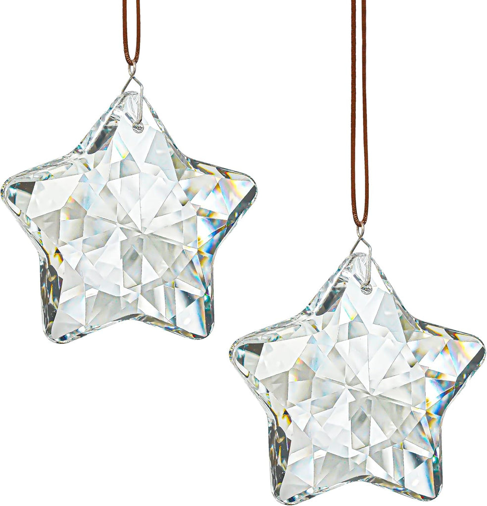2 Pcs 2 Inch Clear Crystal Star Prism Suncatcher Hanging Decor - Clear Crystal Sun Catcher Prisms Star Shaped Hanging