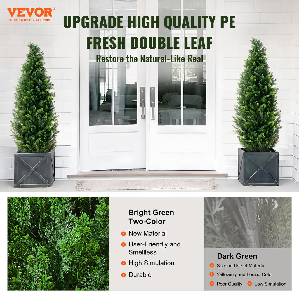 Artificial Cedar Topiary Tree, 48 inch Tall (2 Pieces), with Extra Leaves & Pot Faux Evergreen Fake Pine Cypress