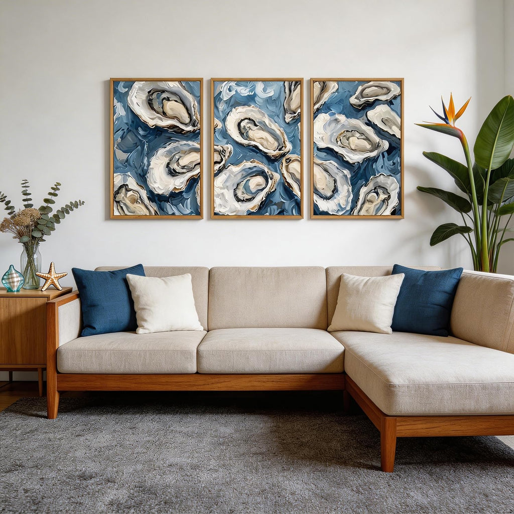 Oyster Wall Art Blue Seashell Wall Decor Seafood Oysters Artwork
