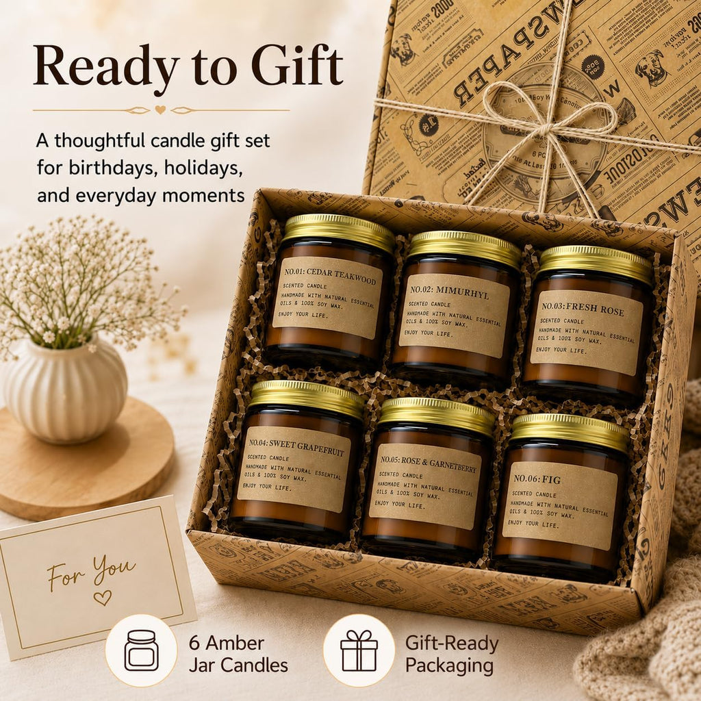 Candles Scented Aromatherapy Candle Gift Set for Women Soy Wax Long Lasting Amber Jar Candles Gift - Set of 6