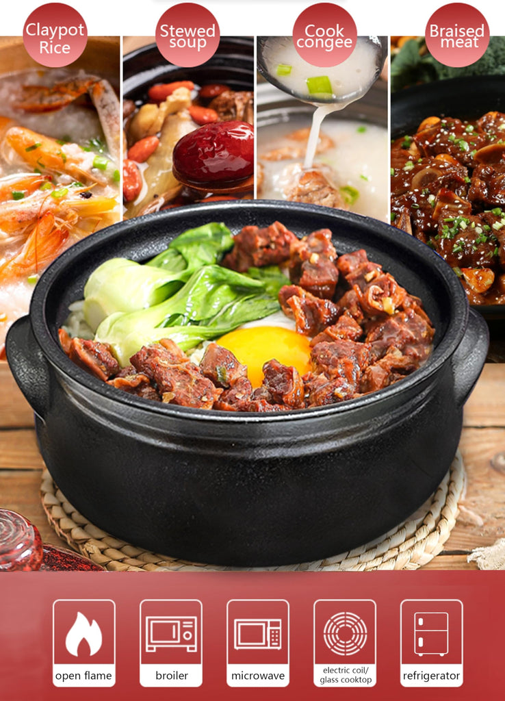 Korean Premium Stoneware Black Casserole Clay Pot with Lid, For Cooking Hot Pot Dolsot Bibimbap and Soup .(1100ml)