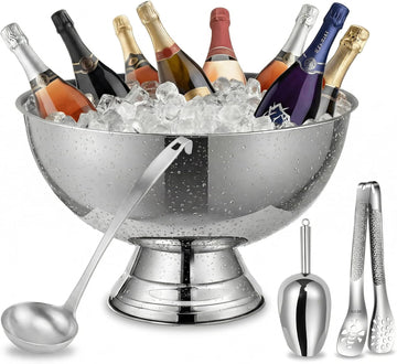 Large Ice Bucket for Parties & Punch Bowl Set, 12L, Silver