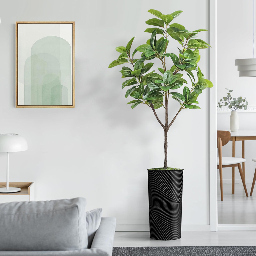 Tree in Geometric Spiral Pattern Planter, Fake Magnolia Tree for Indoor and Outdoor Home Decoration - 70" Overall