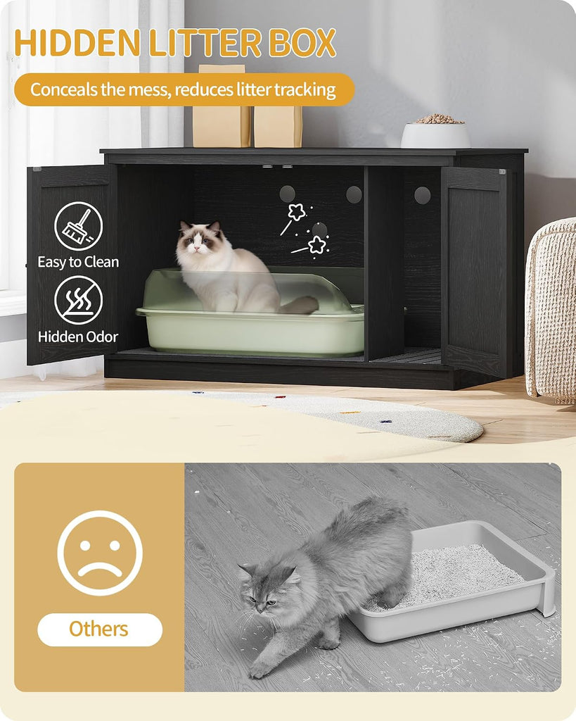 Cat Litter Box Enclosure, Hidden Litter Box Furniture with Divider