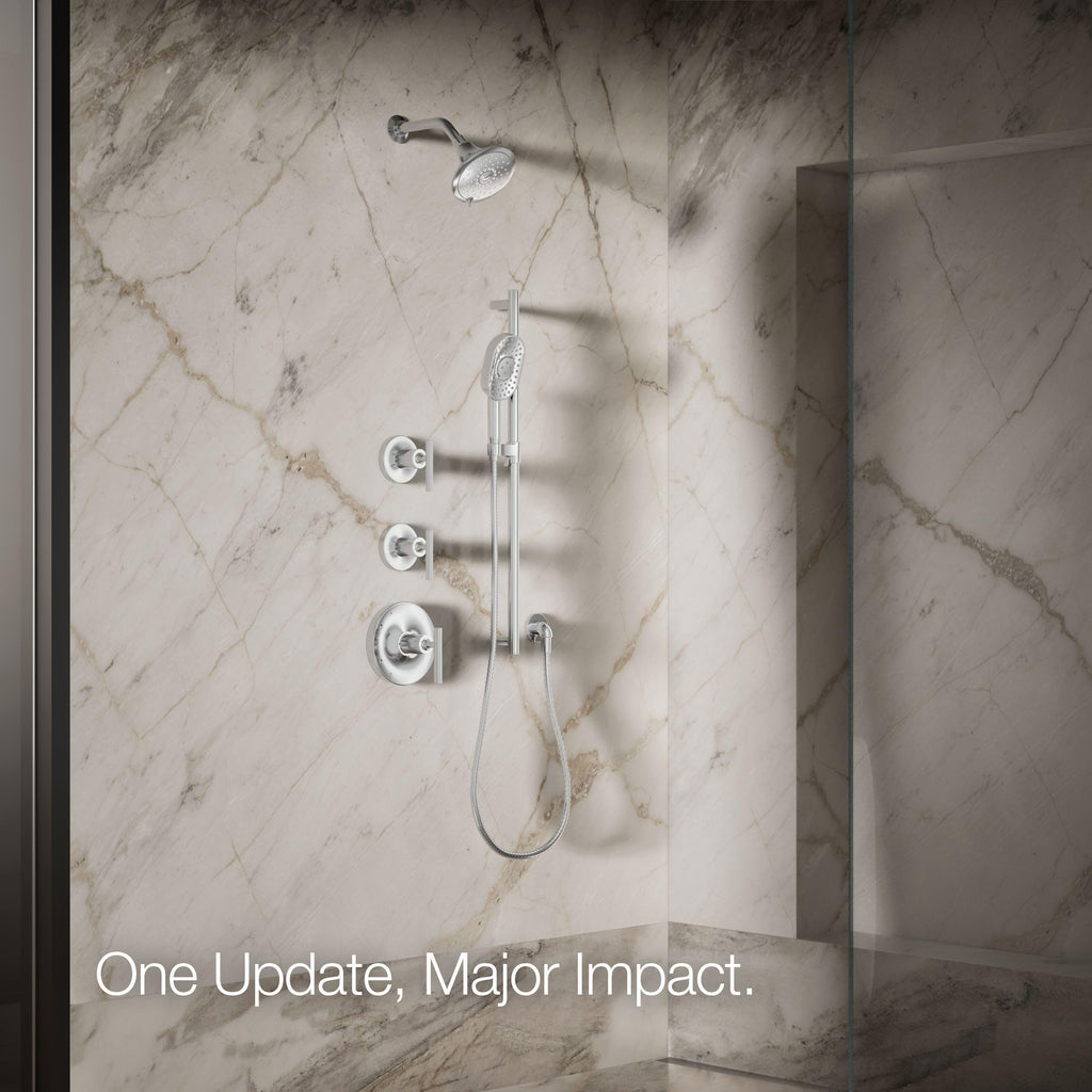 22169-G-CP Forté Three-function showerhead, 1.75 GPM, Full Coverage, Pulsating Massage, Silk Spray, Corrosion